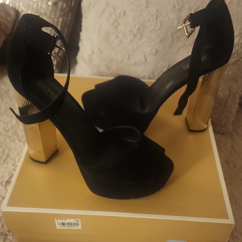 Michael Kors Black Heels with Gold Accents
